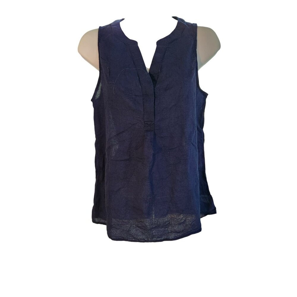 Crown & Ivy Blue Sleeveless Blouse S Notch Neck Polka Dot Textured Minimalist